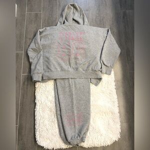 PINK Victoria's Secret Gray Joggers and matching hoodie with Pink Logo & bling ✨